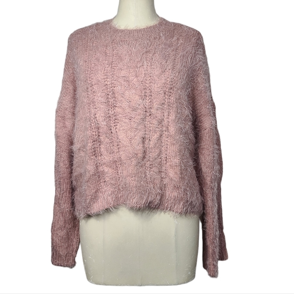 BB Dakota Pink Fuzzy Crewneck Sweater M
